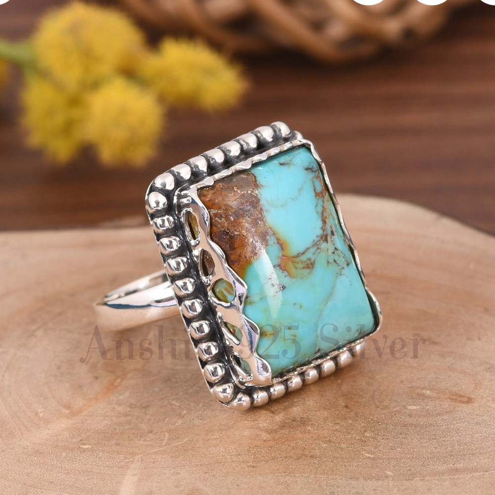 Turquoise and 925 Silver Ring US Ring Size 8